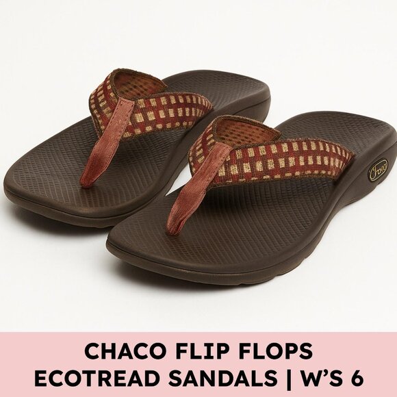 Chaco Flip EcoTread Sandals Woven Webbing Performance Outdoor Brown Red Women 6 - Picture 1 of 9